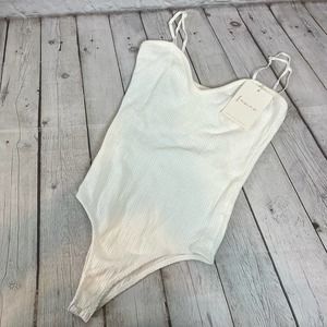 Fanco Ivory Speghetti Strap Bodysuit NWT Adjustable Straps Ribbed Cotton M